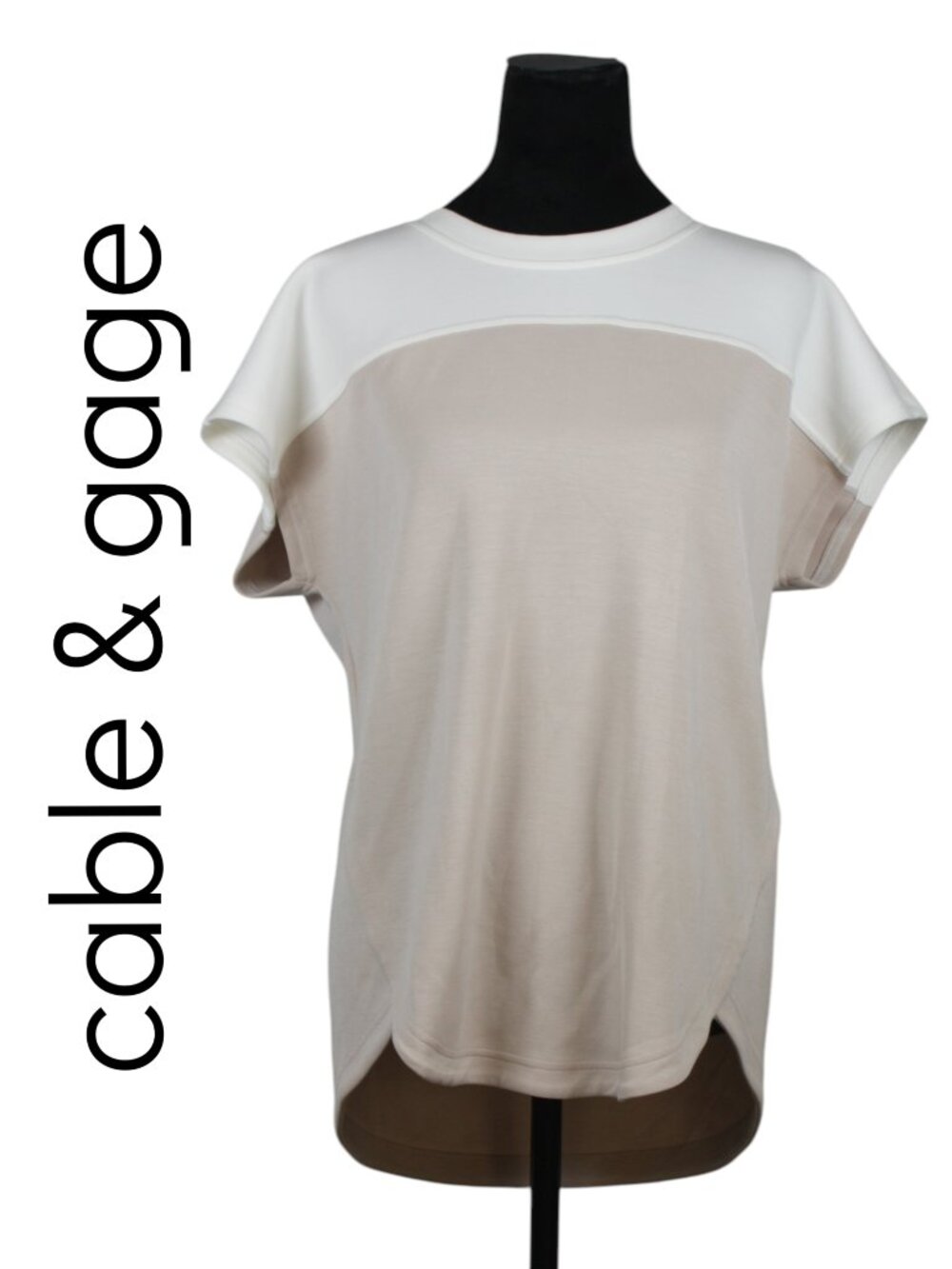 cable & cage Studio Short Sleeve Crewneck Ivory/Beige Shirt Size Medium